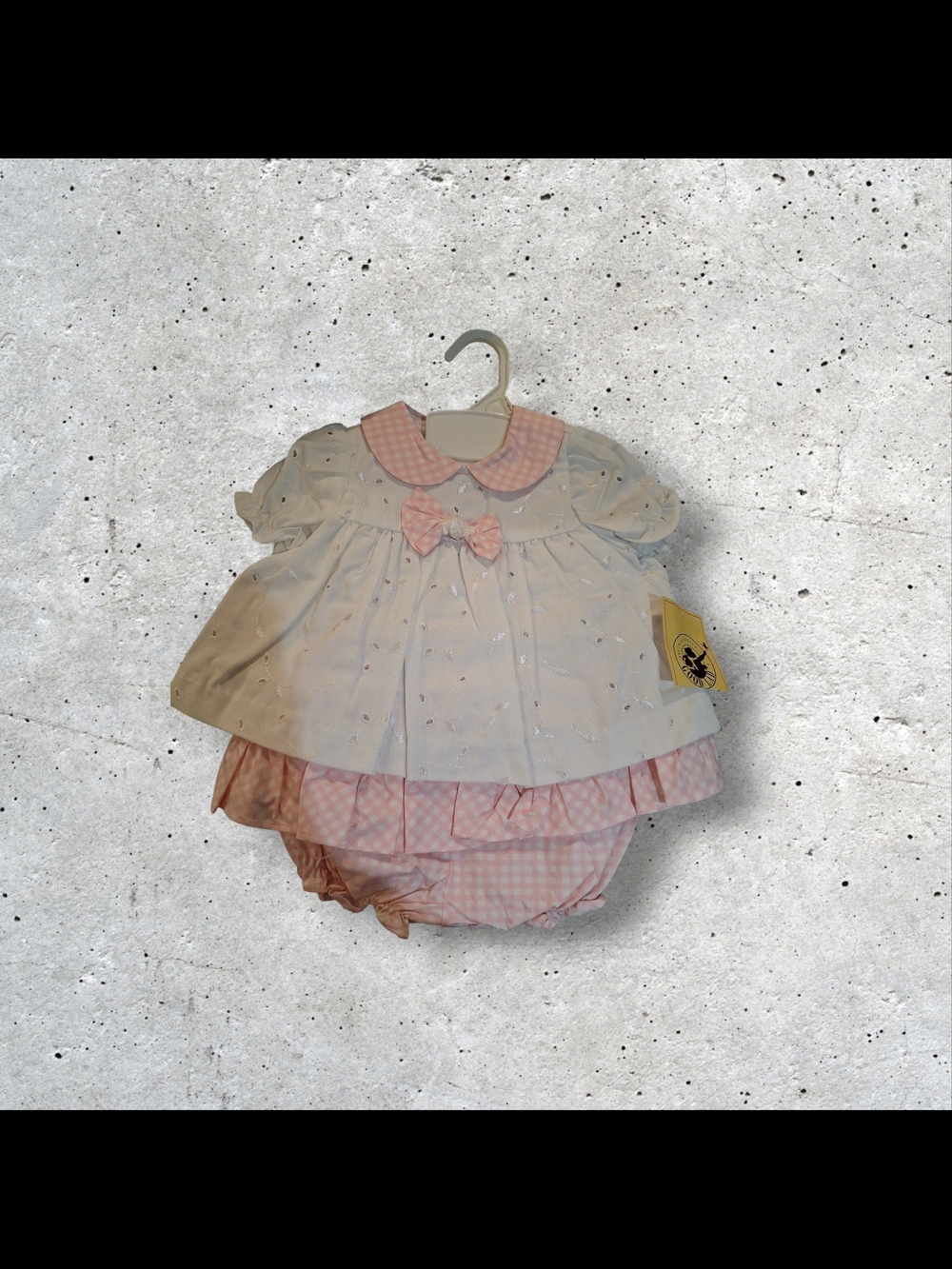 Baby Girl Pink & White Dress Set with Gingham Trim